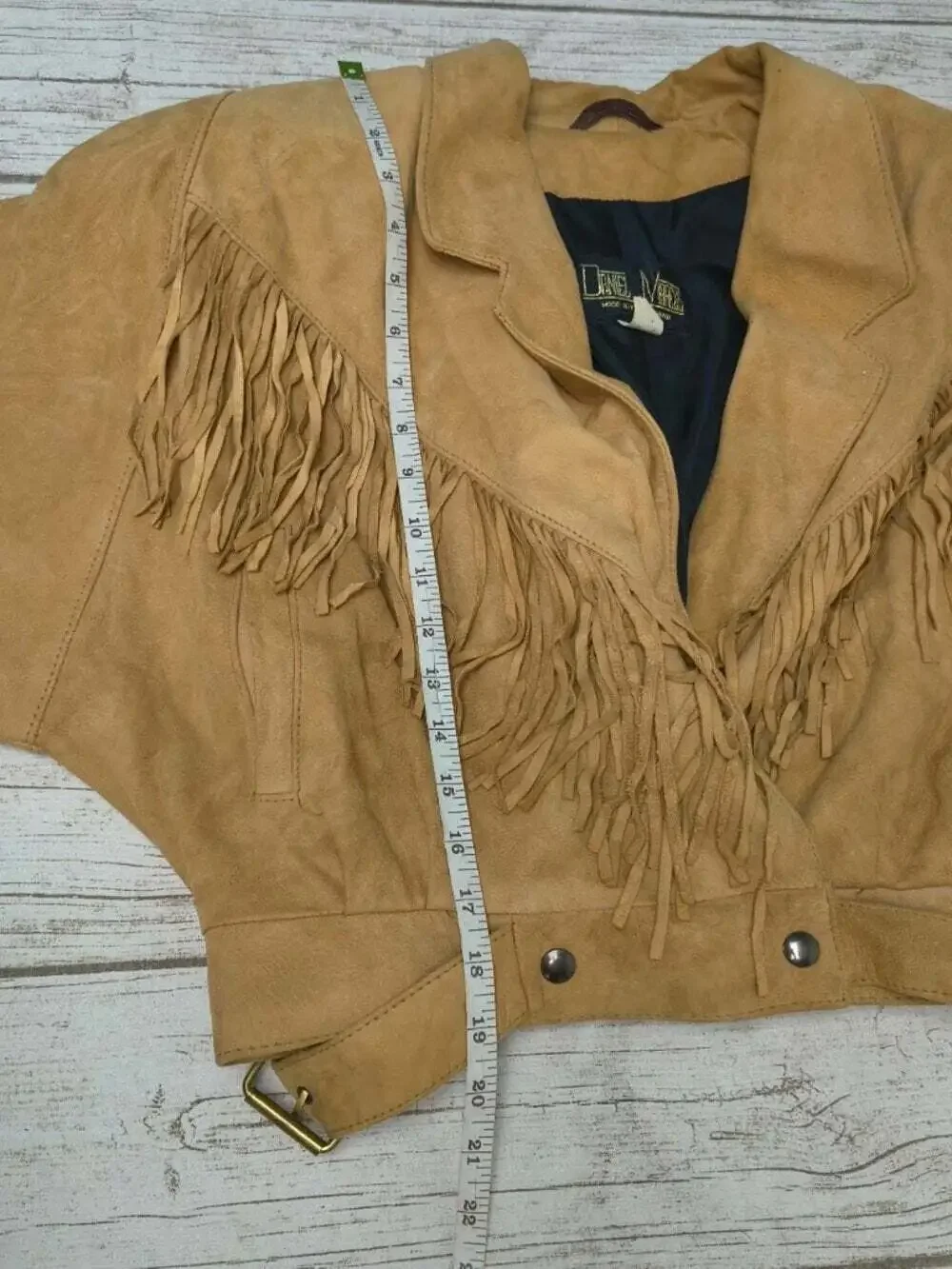 Vintage Daniel Marcus Tan Suede Fringe Crop Western Jacket Womens Medium Canada - Picture 9 of 12